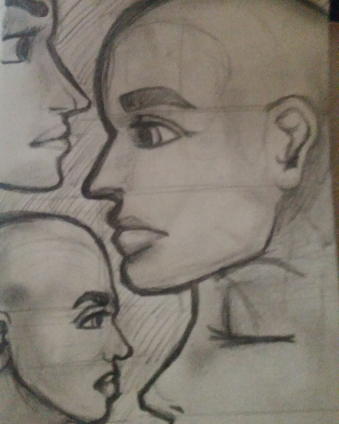 Heads in Profile pencil sketch